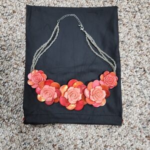 Floral Statement Necklace in Coral and Orange
